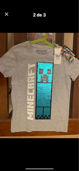 Camiseta Minecraft niño gris con lentejuelas