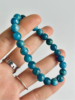 Pulsera Bolas Mineral Apatito Azul