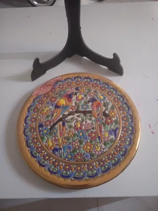 Plato decorativo antiguo pájaros oro24k