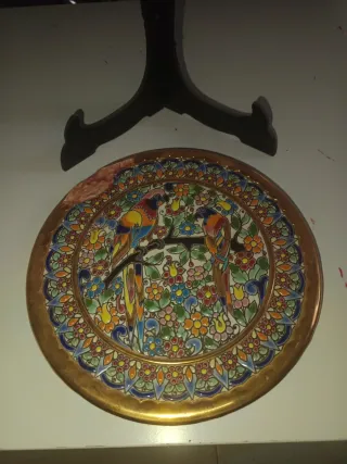Plato decorativo antiguo pájaros oro24k