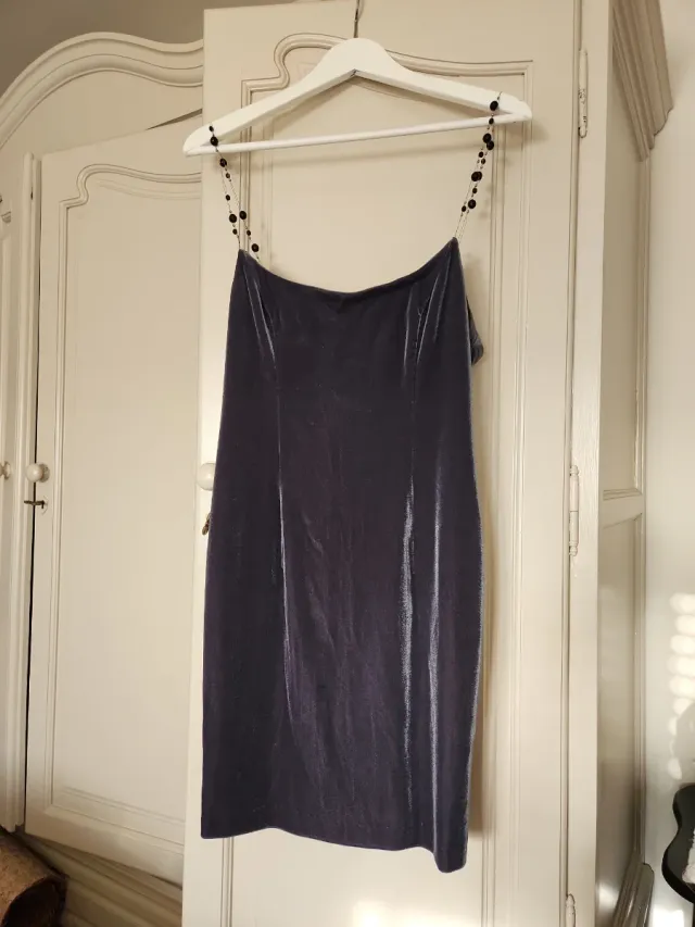 Vestido Hermes terciopelo Gris Azul