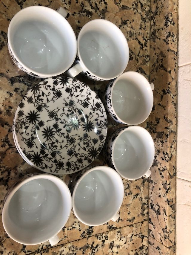 Juego Tazas Café Porcelana Diseño Floral
