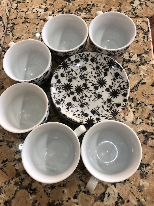 Juego Tazas Café Porcelana Diseño Floral