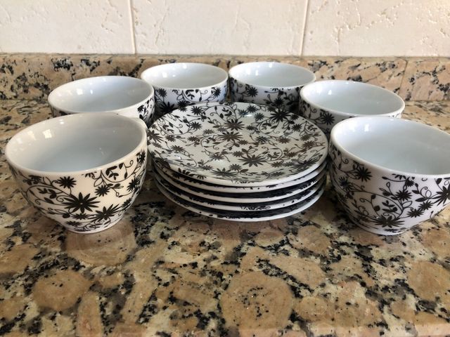 Juego Tazas Café Porcelana Diseño Floral