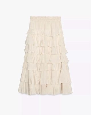 Falda larga beige con volantes