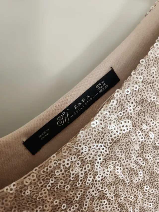 Vestido fiesta lentejuelas dorado Zara Talla M