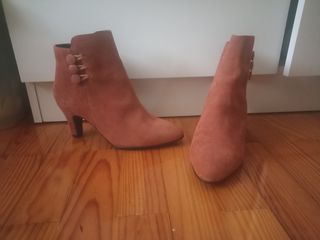 Botín piel Serraje teja tacón