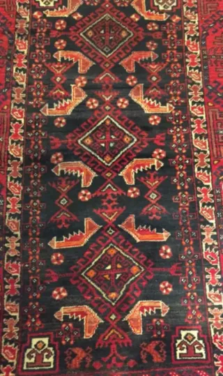 Tappeto pakistano in lana nera e rossa