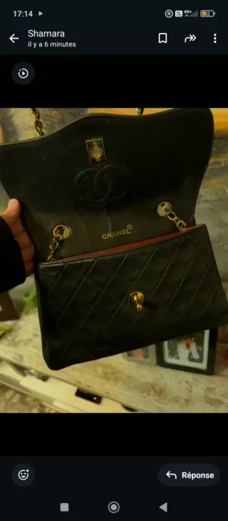 Bolso Chanel Negro Piel Acolchado Dorado