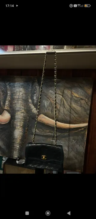 Bolso Chanel Negro Piel Acolchado Dorado