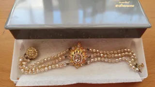 Pulsera Fallera Dorada con tres filas de Perlas