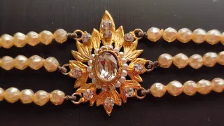 Pulsera Fallera Dorada con tres filas de Perlas