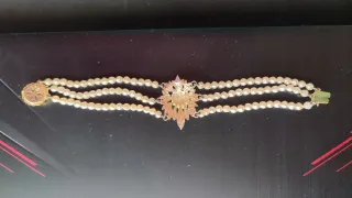Pulsera Fallera Dorada con tres filas de Perlas
