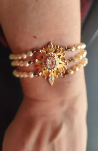 Pulsera Fallera Dorada con tres filas de Perlas