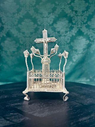 Cristo cuatro Faroles Filigrana Plata, de 14 cm al