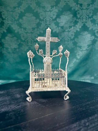 Cristo cuatro Faroles Filigrana Plata, de 14 cm al