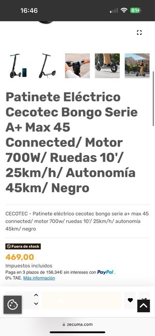 Patinete Eléctrico Cecotec Bongo serie A+ 700W