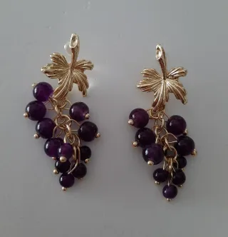 Pendientes dorados uvas amatista