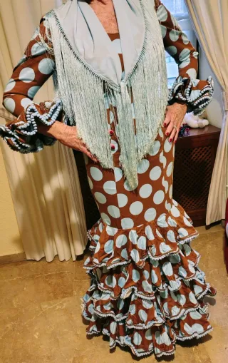 Traje de Flamenca Marrón Lunares con bolso a juego