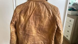 Cazadora Biker Cuero Cuello Pelo Marrón