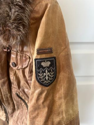 Cazadora Biker Cuero Cuello Pelo Marrón