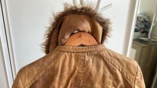 Cazadora Biker Cuero Cuello Pelo Marrón