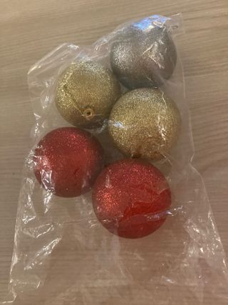 5 Palline Natale Glitter Oro Rosso Argento