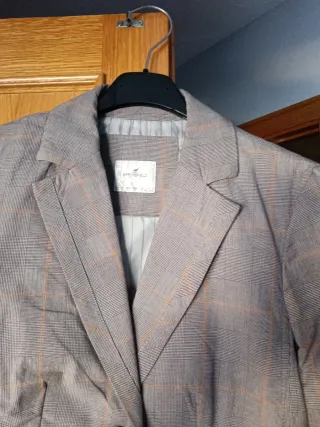 Chaqueta cuadros marrón y gris