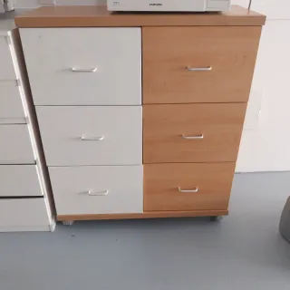 Cómoda 6 cajones madera y blanco