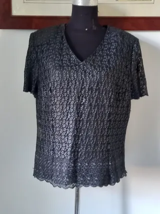 Blusa Priscille encaje fiesta negra/gris