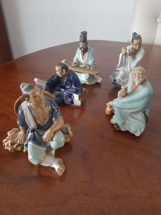 Set 5 Figure Saggezza Cinesi Ceramica