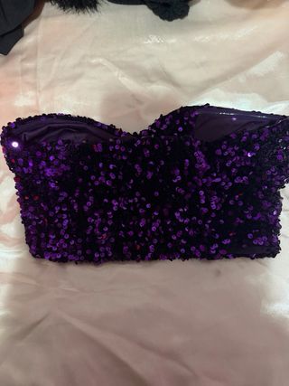 Top lentejuelas morado strapless