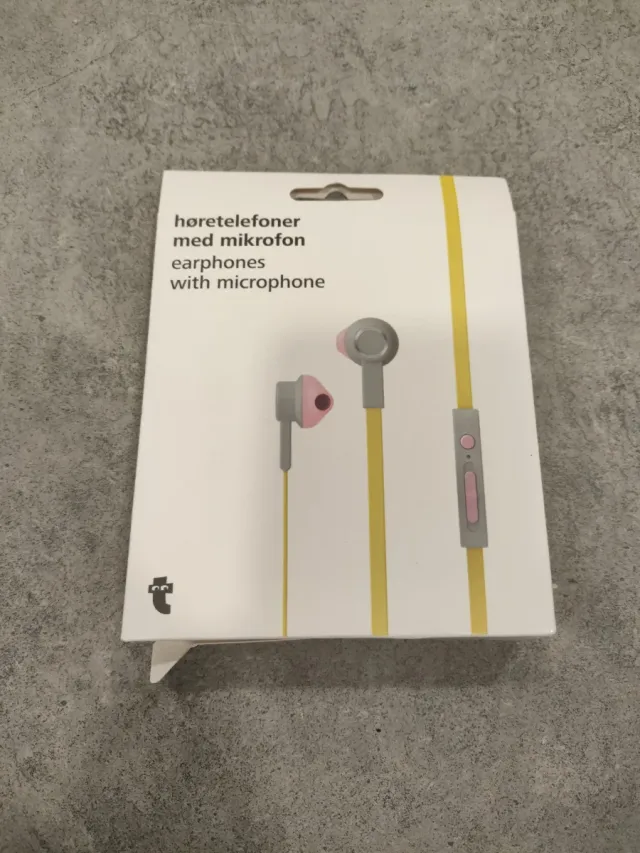 Fones de ouvido com microfone cinza e rosa