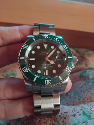 Reloj Seiko Submariner Verde y Plateado