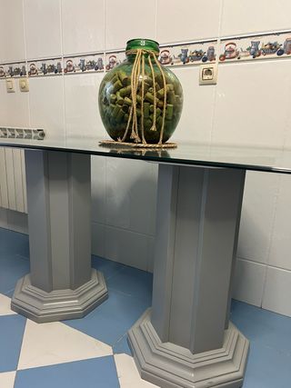 Tavolo da cucina in vetro e legno