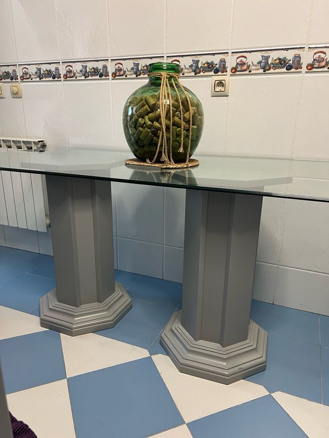 Mesa de cocina cristal y madera