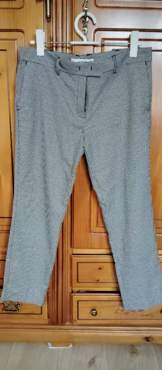 Pantalón cuadros mujer gris y blanco