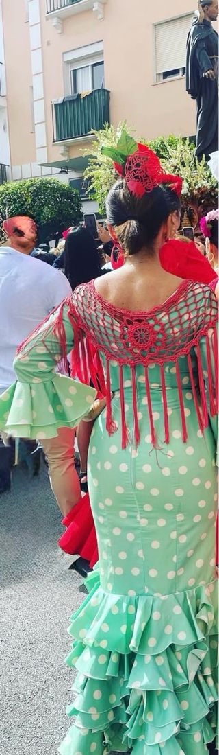 Vestido Flamenca Verde Agua Lunares Blancos