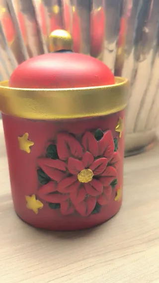 Porta oggetti natalizi in ceramica rossi e oro