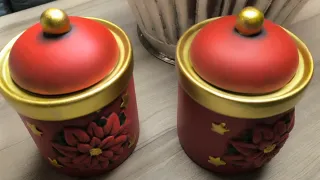 Porta oggetti natalizi in ceramica rossi e oro