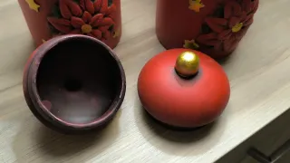 Porta oggetti natalizi in ceramica rossi e oro