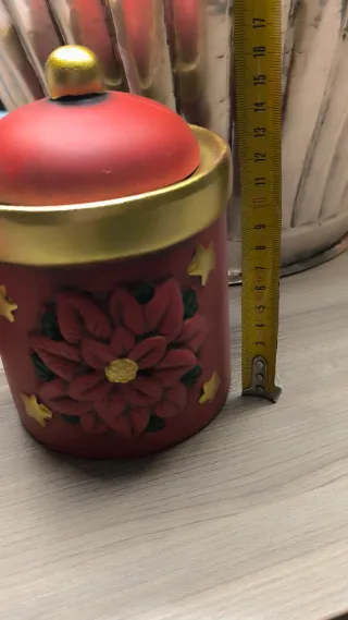 Porta oggetti natalizi in ceramica rossi e oro