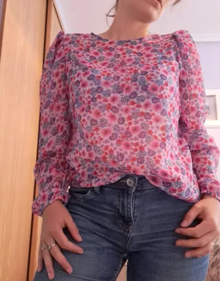 Blusa floral transparente vintage Talla M