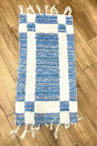 2 Tappeti in Cotone Blu e Bianco