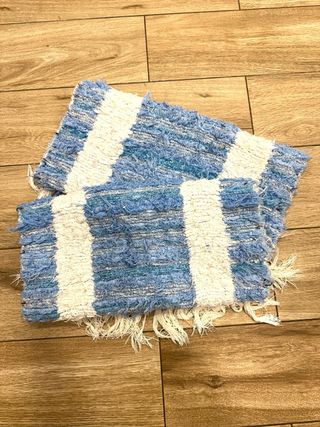 2 Tappeti in Cotone Blu e Bianco