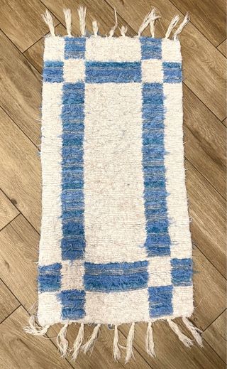 2 Tappeti in Cotone Blu e Bianco