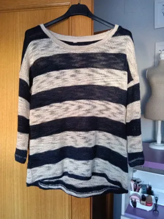 Jersey de rayas azul y beige