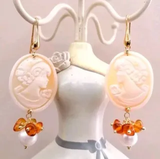 Orecchini Cammeo con Ambra a Perla