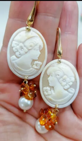 Orecchini Cammeo con Ambra a Perla