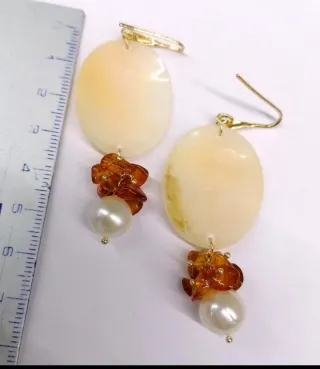 Orecchini Cammeo con Ambra a Perla